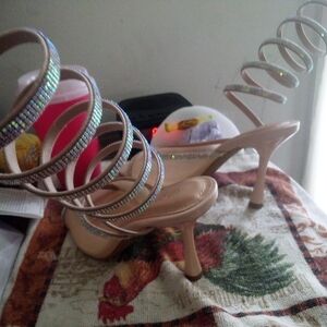 Rouge Nude Mesh Heels (Elegant Spiral Strap Heels)